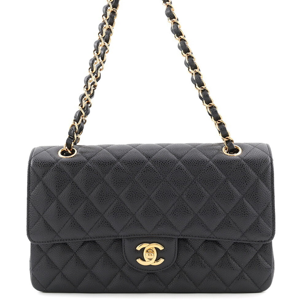 Chanel Chain Shoulder Bag Matelassé 25 Coco Mark Double Caviar Skin A01112 CH...